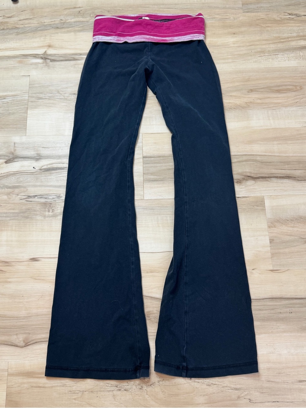 Women's Black Flare leggings with Pink Fold over Waistband